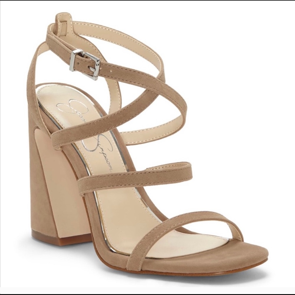 JESSICA SIMPSON JS RAYMIE SUEDE STRAP BLOCK HEELS